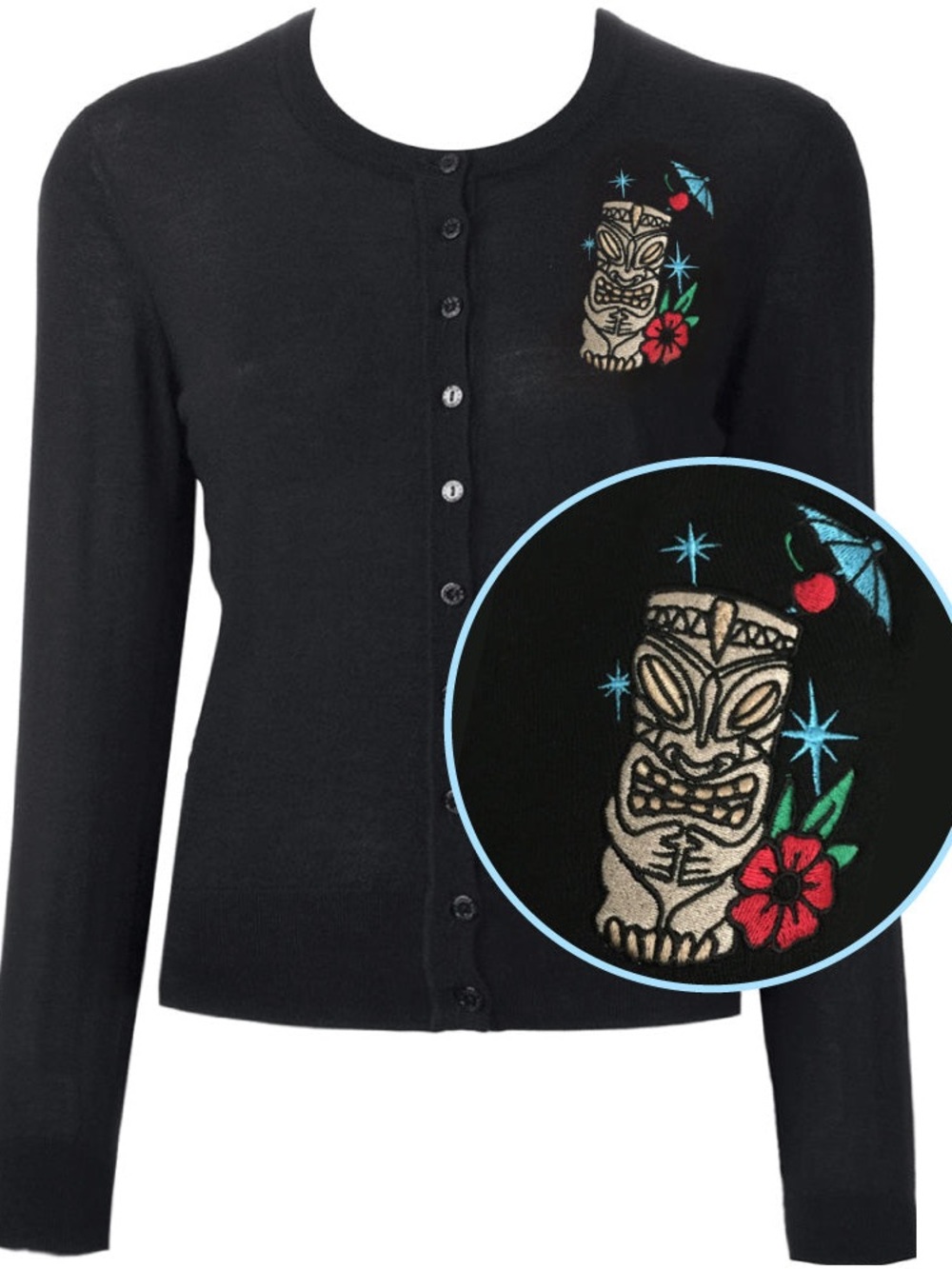🌺Double Trouble Apparel Embroidered Tiki Cardigan, Black, 2X, NWOT🌺 - Picture 4 of 14